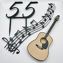 Dekorácie - Set na tortu "Gitara s notami a číslom" - 16577875_