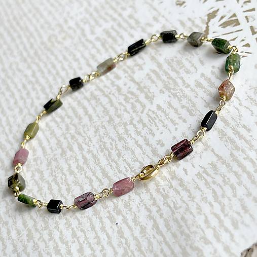 Multicolor Tourmaline Bracelet Gold Plated / Náramok turmalín, pozlátený, AG925, E035