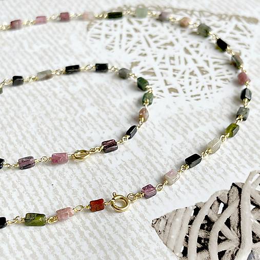 Multicolor Tourmaline Necklace Gold Plated / Náhrdelník turmalín, pozlátený, AG925, E035