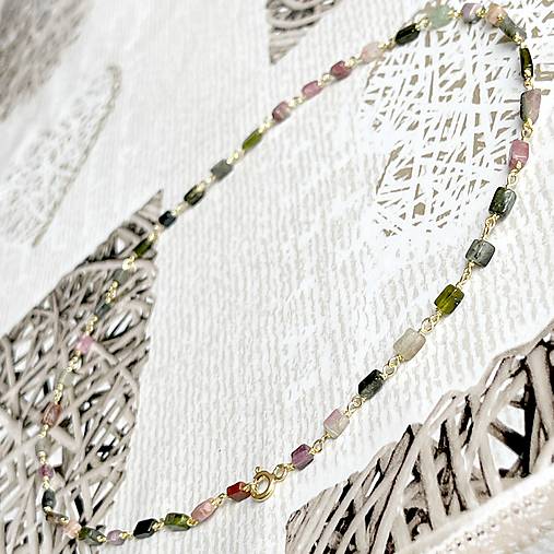 Multicolor Tourmaline Necklace Gold Plated / Náhrdelník turmalín, pozlátený, AG925, E035