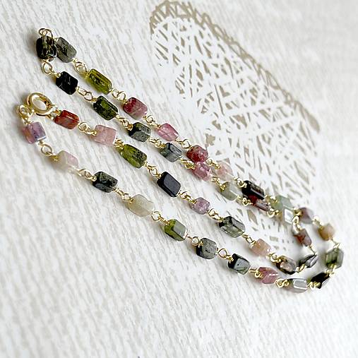 Multicolor Tourmaline Necklace Gold Plated / Náhrdelník turmalín, pozlátený, AG925, E035