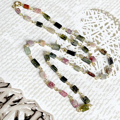 Multicolor Tourmaline Necklace Gold Plated / Náhrdelník turmalín, pozlátený, AG925, E035