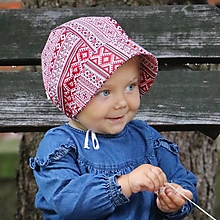 Detské čiapky - Letný detský čepček folklór červený - 16579556_