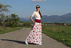 Sukne - Dlhá bavlnená sukňa biela s červenými kvetinami - 16580613_