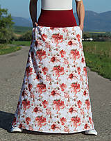 Sukne - Dlhá bavlnená sukňa biela s červenými kvetinami - 16580615_