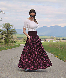 Sukne - Úpletová sukňa fialová s kvetinami - 16580499_