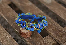 Ozdoby do vlasov - Folk kvetinový venček modrý - 16584261_