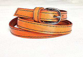 Opasky - Kožený úzký pásek obšitý 1,5 cm, koňakový tan - 16583055_