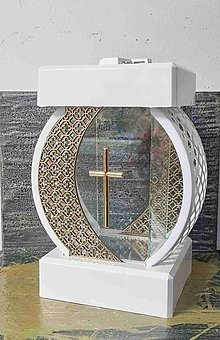 Iný materiál - Lucerna na hrob s krížom, biela - 16586355_