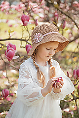 Detské čiapky - Detský slamený klobúk s kvetom hnedý - 16586895_