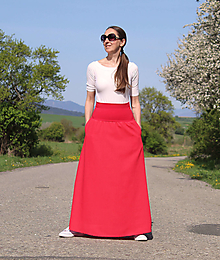 Sukne - Dlhá ľanová červená sukňa - 16584331_