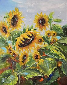 Obrazy - Obraz "Slnečnice v prírode"-olejomaľba, 40x49.5 cm - 16585506_