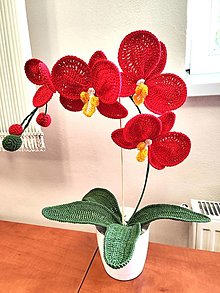 Dekorácie - Háčkovaná Orchidea červená - 16585698_