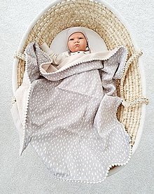 Detské doplnky - Všestranná mušelinová deka biele čiarky na béžovej 80x80cm - 16587997_