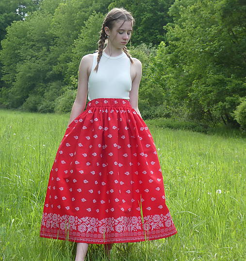 Sukne - Suknica Bordúra Folk maxi s vreckami - 16588860_