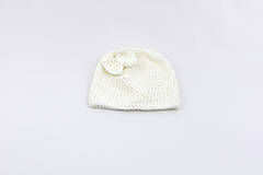 Detské čiapky - Biela čiapka s mašličkou AKRYL - 16587873_