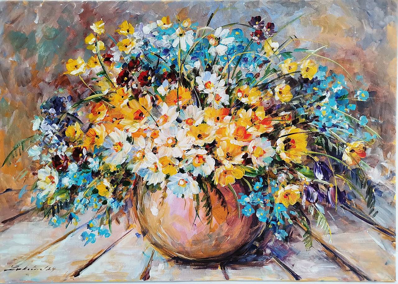 Nezábudky s iskerníkmi vo váze