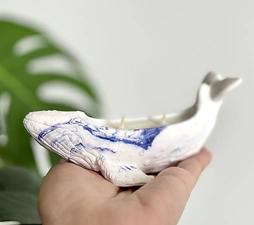 Sviečky - Sójová vonná sviečka v tvare sadrovej veľryby⎪Oceánska sviečka ⎪ Estetické sviečky ⎪Sviečka Veľryba  (Biela) - 16588468_