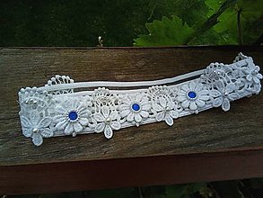 Spodná bielizeň - svadobný podväzok Ivory  - modré čipkové kvety 30 - 16589859_