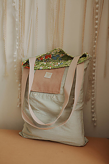 Nákupné tašky - UPCY tašky z košele + srunchie (Jemný zelený prúžok) - 16591070_