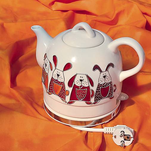 Nádoby - Varná konvice porcelánová malovaná (Červená) - 16590920_