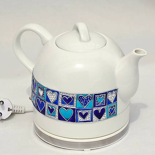 Nádoby - Varná konvice porcelánová malovaná (Modrá) - 16590932_