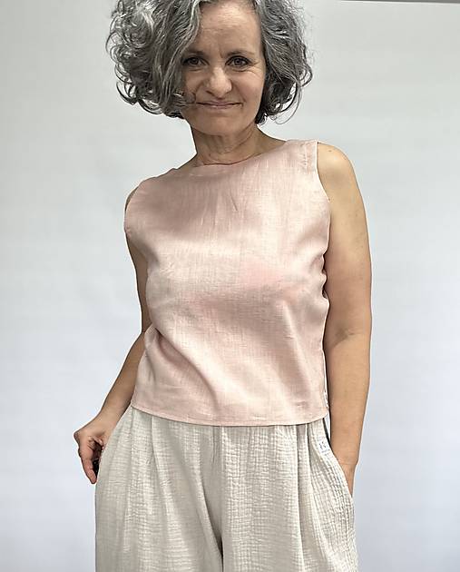 Topy, tričká, tielka - Ľanový obojstranný top - 16591197_