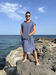 Iné oblečenie - Pánske plážové pončo (Modré L/XL) - 16593347_
