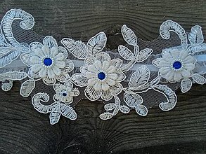 Spodná bielizeň - svadobný podväzok Ivory  - modré čipkové kvety 31 - 16591916_