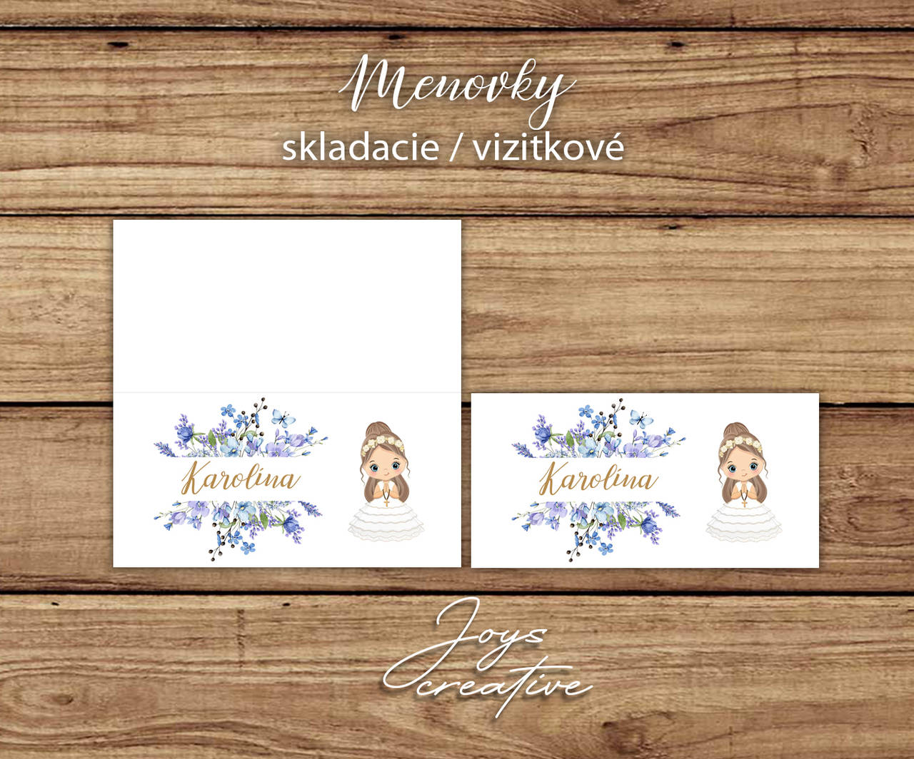 Menovky  na 1.sväté prijímanie s hnedovlasým dievčatkom