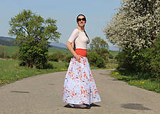 Sukne - Dlhá viskózová sukňa bielo-oranžovo-modrá - 16591359_