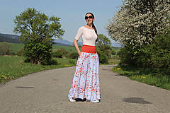 Sukne - Dlhá viskózová sukňa bielo-oranžovo-modrá - 16591361_