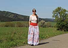 Sukne - Dlhá viskózová sukňa bielo-oranžovo-modrá - 16591362_