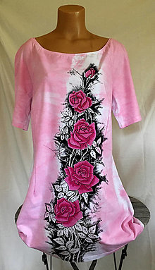 Šaty - Růžové šaty s růžemi, 2XL - 16592625_
