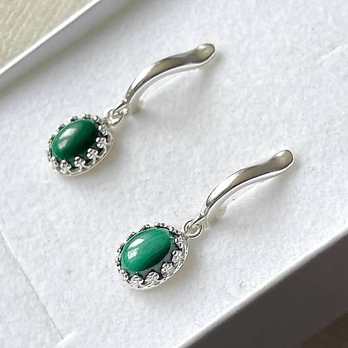 ZĽAVA 10% Vintage Filigree Natural Malachite Earrings / Vintage náušnice s malachitom E028