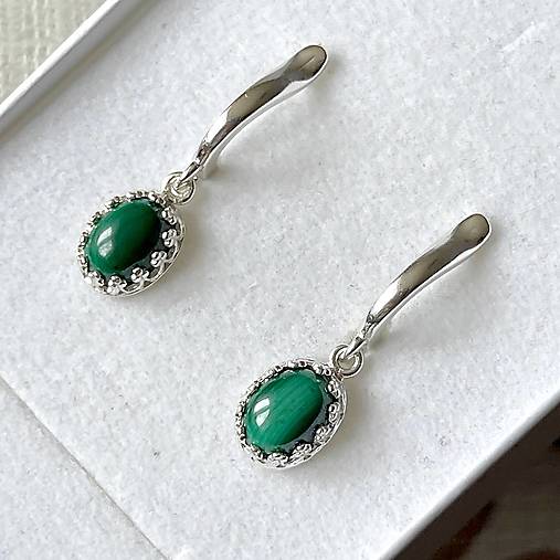 ZĽAVA 10% Vintage Filigree Natural Malachite Earrings / Vintage náušnice s malachitom E028