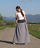 Sukne - Dlhá ľanová sukňa šedá - 16593472_
