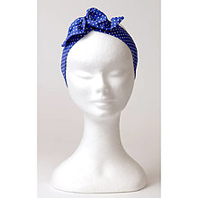 Ozdoby do vlasov - Retro čelenka - biela bodečka na modrej - 16595515_