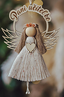 Dekorácie - Macrame anjelik, Pani učiteľke - možnosť personalizácie  (Hnedé vlásky) - 16596289_