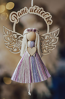 Dekorácie - Macrame anjelik, Pani učiteľke - možnosť personalizácie  (Biele vlásky) - 16596291_