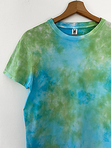 Topy, tričká, tielka - Batikované tričko zeleno-modré - 16595596_