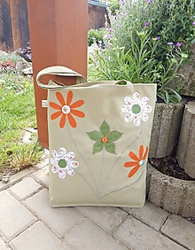 Nákupné tašky - Nákupná taška - s pomarančovo/zelenými kvetmi - 16596356_