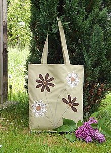 Nákupné tašky - Nákupná taška - s béžovo/hnedými kvetmi - 16596379_