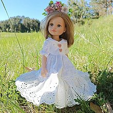 Hračky - Madeirové šaty s čelenkou pre bábiku Paola reina 32 cm - 16598593_