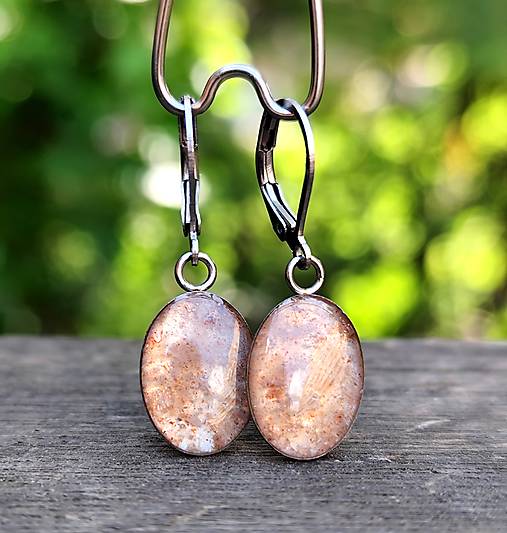 Náušnice - Visiace náušnice ovál (CHO) Slnečný kameň - 16598207_