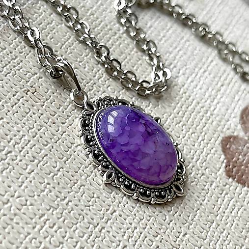 ZĽAVA 10% Dragon Agate Antique Silver Pendant / Prívesok s fialovým dračím achátom E032