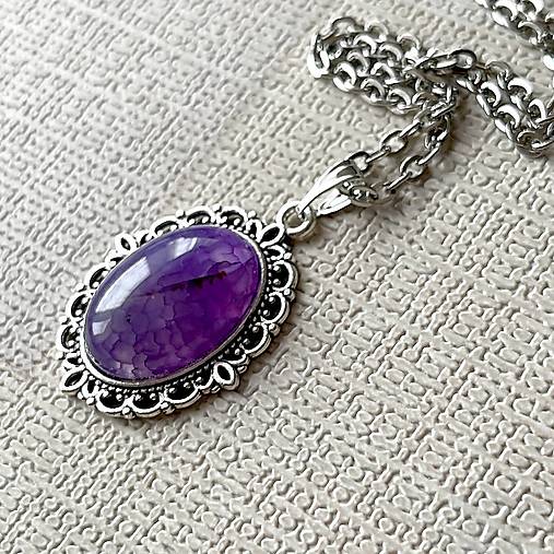 ZĽAVA 10% Dragon Agate Antique Silver Pendant / Prívesok s fialovým dračím achátom E032