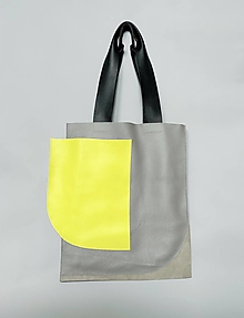 Veľké tašky - SIVÁ s limetkou kožená taška - 16598994_