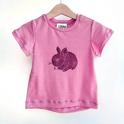 Detské merino tričko so zajačikom, krátke rukávy