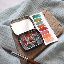 Farby-laky - Cestovná sada ručne vyrobených akvarelových farieb - 8 mini panvičiek - 16598892_